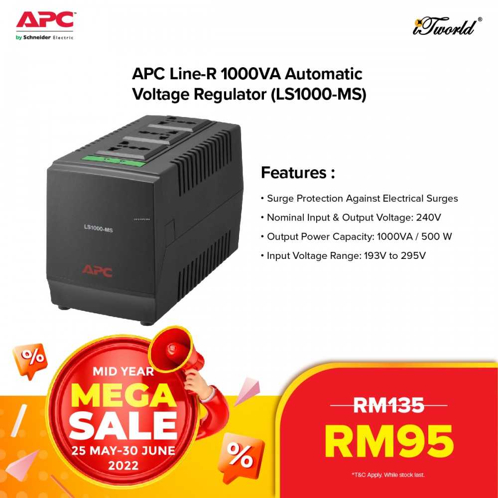 APC Line-R 1000VA Automatic Voltage Regulator LS1000-MS - Black