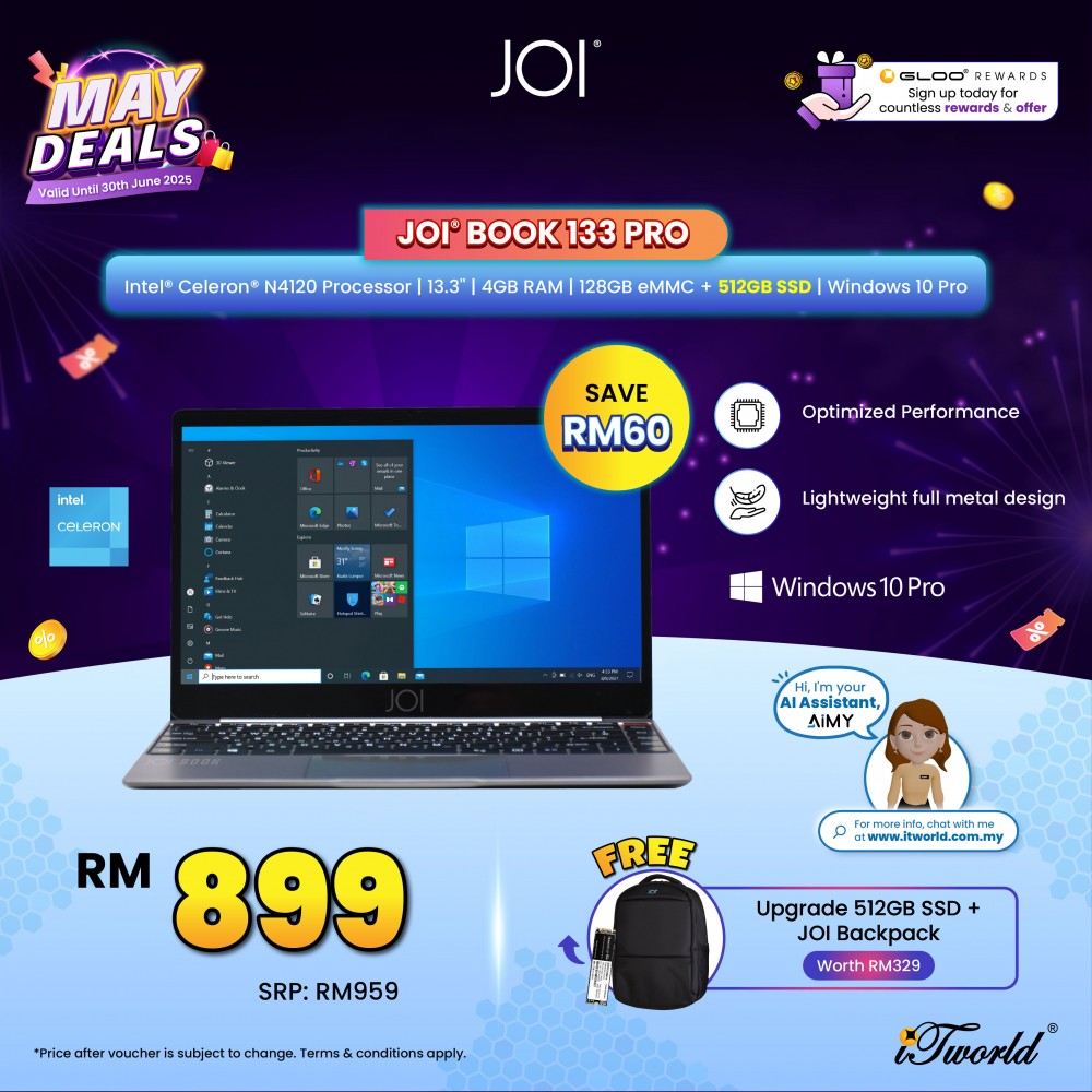 JOI Book 133 Pro Notebook (Celeron N4120,4GB,128GB eMMC,13.3''FHD,W10,GRY)