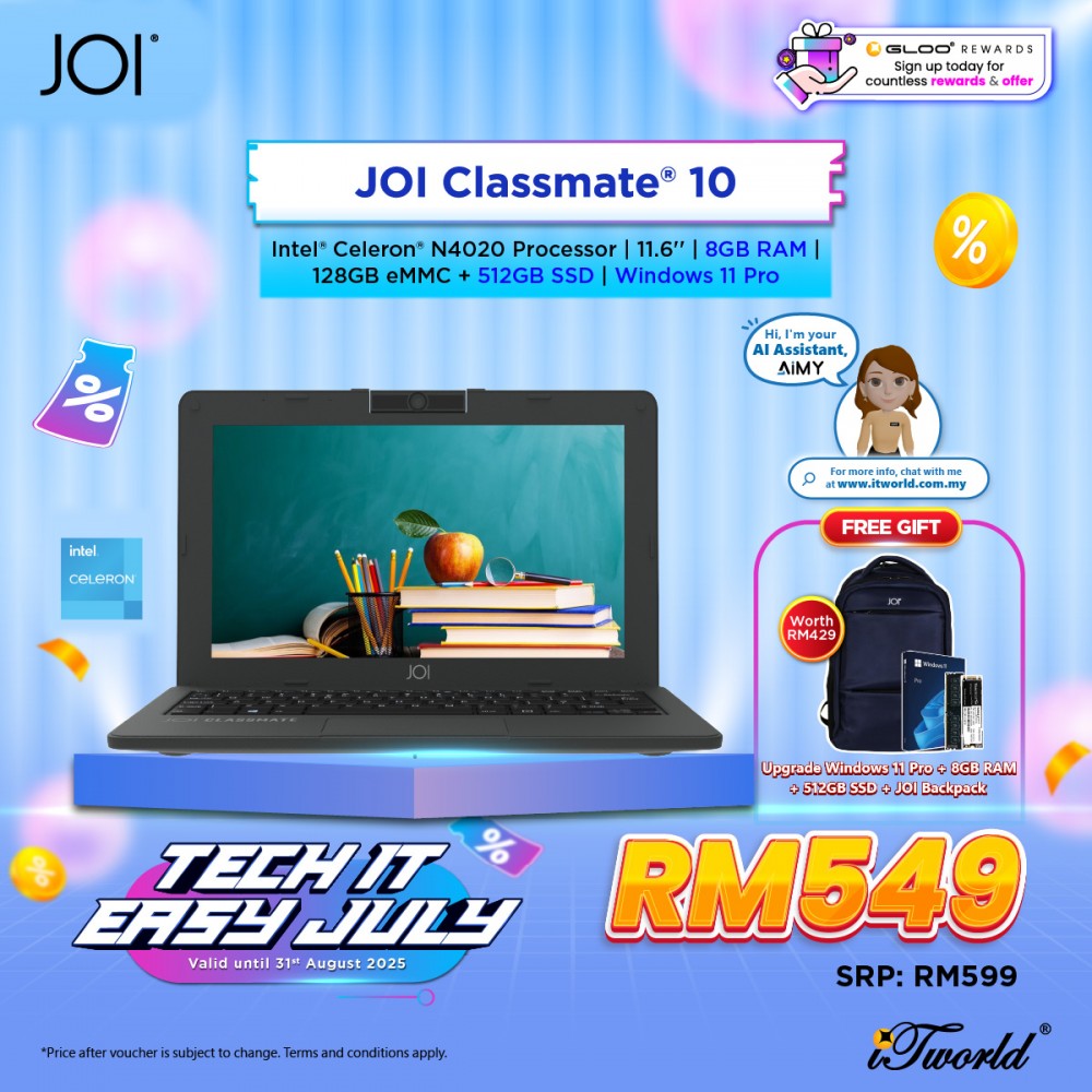 JOI Classmate 10 (Celeron N4020,4GB,128GB eMMC,Intel UHD Graphics 600,11.6”HD,W10 Pro,Grey)