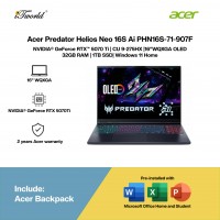 Acer Predator Helios Neo 16S Ai PHN16S-71-907F Gaming Laptop (NVIDIA??® GeForce RTX™ 5070 Ti | CU 9-275HX|16"WQXGA OLED | 32GB RAM | 1TB SSD| Windows 11 Home | Office Home & Student + M365)