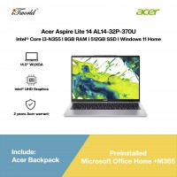Acer Aspire Lite 14 AL14-32P-370U Laptop (Intel Core 3 N355 | 14" WUXGA | 8GB RAM | 512GB SSD | Intel UHD Graphics | Windows 11 Home | Office Home + M365)
