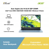 Acer Aspire Lite 14 AL14-32P-C6WR Laptop (Intel Processor N150 | 14" WUXGA | 8GB RAM | 512GB SSD | Intel UHD Graphics | Windows 11 Home | Office Home +M365)