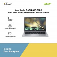 [Pre-order] Acer Aspire 3 A314-36P-C6PG Laptop (N100,8GB,512GB SSD,Intel UHD Graphics,H&S,14"FHD,W11H,Silver,1Y) [ETA:3-5 working days]