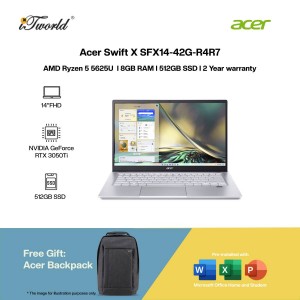 [Pre-order] Acer Swift X SFX14-42G-R4R7 Laptop (R5-5625U,8GB,512GB SSD,RTX3050Ti 4GB,H&S,14"FHD,W11H,Green) [ ETA: 3-5 Working Days]