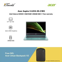 [Ready stock] Acer Aspire 3 A314-35-C1E0 Laptop Electric Blue (Celeron N4500,4GB,256GB SSD,Intel UHD Graphics,14"FHD,W11H) [FREE] Acer Urban Backpack V2