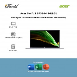 [Ready Stock] Acer Swift 3 SF314-43-R9GU NBK (Swift3,R7-5700U,16GB,512GB SSD,AMD Radeon Graphics,14"FHD,H&S,W10,Silver) [FREE] Pre-installed with Microsoft Office Home and Student 2019 