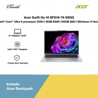 Acer Swift Go 14 SFG14-74-59GG Laptop (Intel??® Core™ Ultra 5 225H | 14" WQXGA+ | 16GB RAM | 512GB SSD | Intel??® Arc Graphics | Windows 11 Home | Office Home & Student + M365)