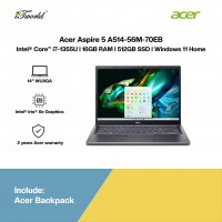 [Pre-order] Acer Aspire 5 A514-56M-70EB Laptop (i7-1355U,16G,512GB SSD,Intel Iris Xe Graphic,H&S,14”WUXGA,W11H,Grey,2Y) [ETA:3-5 working days]