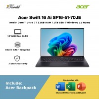 Acer Swift 16 Ai SF16-51-70JE (Intel Core Ultra 7 258V | 16"WQXGA+ OLED | 32GB RAM | 1TB SSD | Intel Arc Graphics | Windows 11 Home)
