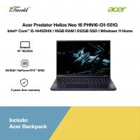 Acer Predator Helios Neo 16 PHN16-I31-551G Gaming Laptop (NVIDIA??® GeForce RTX™ 5050 | Intel??® Core™ i5-14450HX | 16" WUXGA | 16GB RAM | 512GB SSD | Windows 11 Home | Preinstalled Microsoft Office Home & Student + Microsoft 365 Basic)