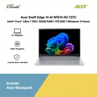 Acer Swift Edge 14 AI SFE14-I51-737C Laptop (Intel??® Core™ Ultra 7 355 | 14" WQXGA+ | 32GB RAM | 1TB SSD | Intel??® Graphics | Windows 11 Home | Microsoft Office Home 2024 + Microsoft 365 Basic)