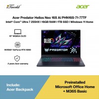 Acer Predator Helios Neo 16S Ai PHN16S-71-77TF Gaming Laptop (NVIDIA??® GeForce RTX™ 5060 | CU 7-255HX | 16”WQXGA OLED | 16GB RAM | 1TB SSD | Windows 11 Home | Office Home + M365)