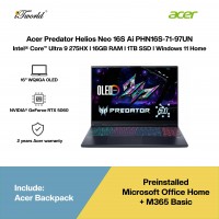 Acer Predator Helios Neo 16S Ai PHN16S-71-97UN Gaming Laptop (NVIDIA??® GeForce RTX™ 5060 | CU 9-275HX | 16”WQXGA OLED | 32GB RAM | 1TB SSD | Windows 11 Home | Office Home + M365)