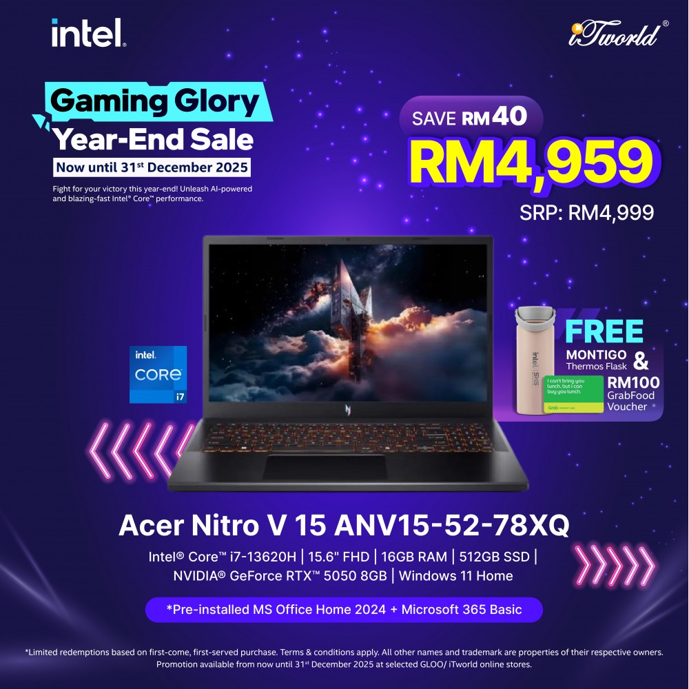 Acer Nitro V15 ANV15-52-78XQ Gaming Laptop (NVIDIA  ® GeForce RTX™ 5050 | C i7-13620H | 15.6" FHD | 16GB RAM | 512GB SSD | Windows 11 Home | Office Home + M365)