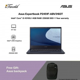 [Pre-order] Asus Expertbook P2451F-ABV3183T Laptop (i3-10110U,4GB,256GB SSD,Intel UHD Graphics,14"HD,W10H,Black) [ETA: 3-5 working days]  