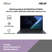 ASUS ExpertBook B1 B1503CVA-S73380X Business Laptop (Intel Core 5 120U | 15.6"FHD | 16GB RAM | 512GB SSD | Intel UHD Graphics | Windows 11 Pro | 3 Years Warranty)