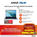[Pre-order] Asus Zenbook S13 OLED UM5302T-ALX320WS Laptop (R7-6800U,16GB,1TB SSD,AMD Radeon,H&S,13.3" 2.8K OLED touch,W11H,Blue) [ETA: 3-5 working days]