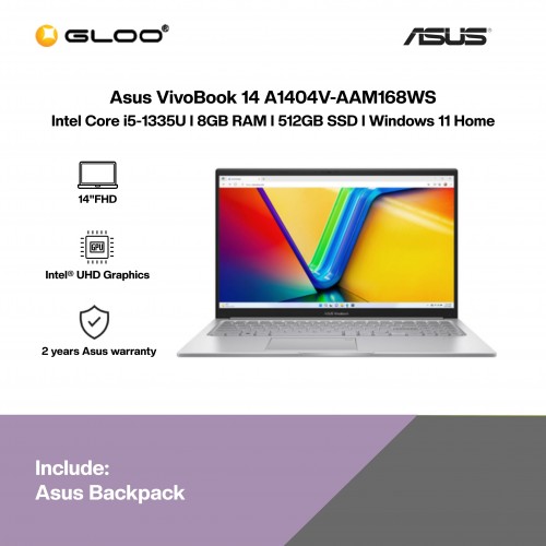 [Pre-order] Asus VivoBook 14 A1404V-AAM168WS Laptop (i5-1335U,8GB,512GB SSD,Intel UHD Graphics,H&S,14"FHD,W11H,Silver) [ETA:3-5 working days]