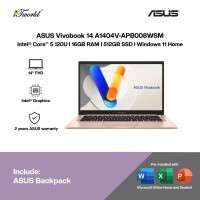 ASUS Vivobook 14 A1404V-APB008WSM Laptop (Intel??® Core™ 5 Processor 120U | 14” FHD | 16GB RAM | 512GB SSD | Intel??® Graphics | Windows 11 Home | Office Home & Student + Office 365) 