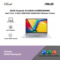 ASUS Vivobook 16 A1605V-APMB036WMS Laptop (Intel??® Core™ 5 120U | 16" WUXGA | 16GB RAM | 512GB SSD | Intel??® Graphics | Windows 11 Home |Microsoft Office Home 2024 + Microsoft 365)