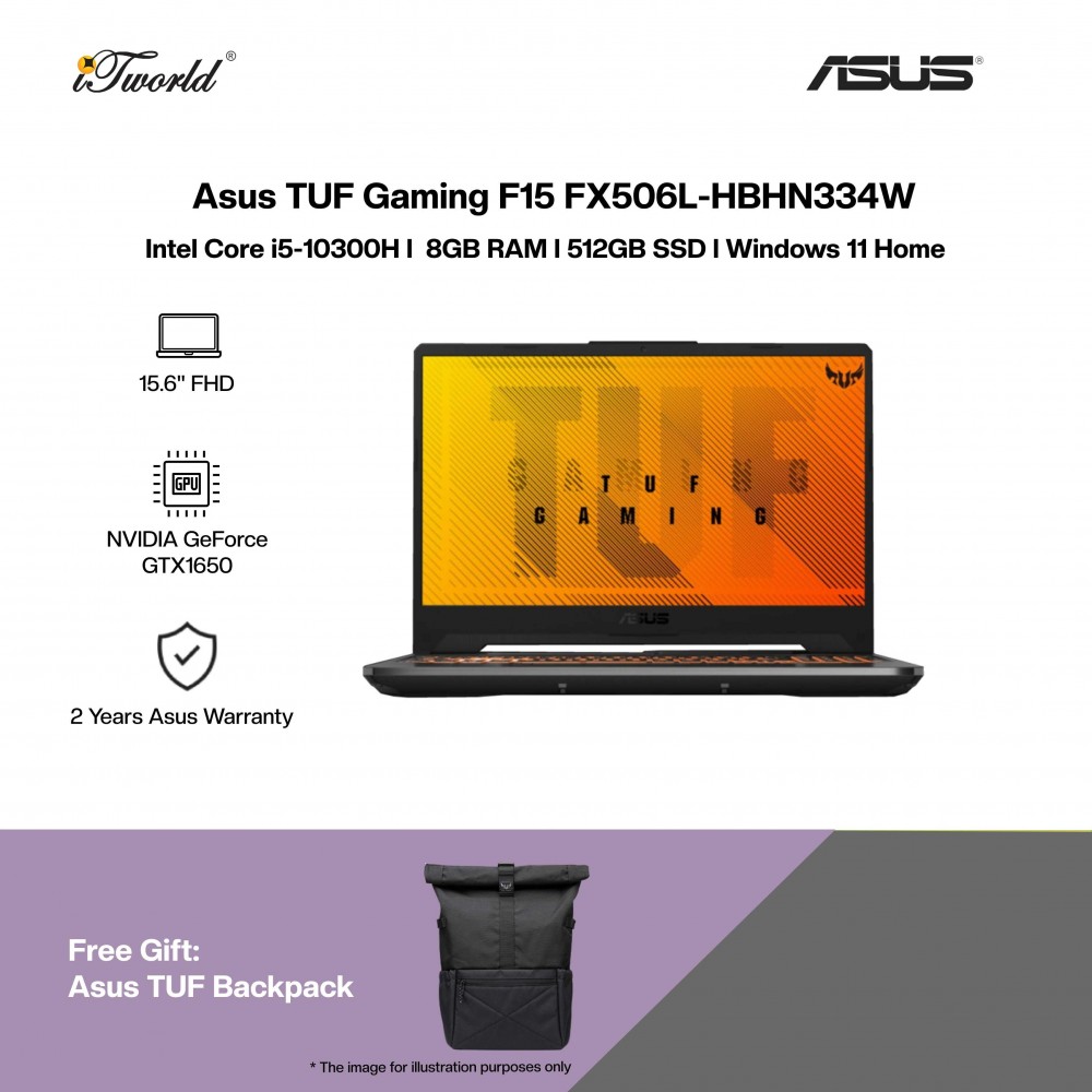 [Pre-order] Asus TUF Gaming F15 FX506L-HBHN334W Gaming Laptop (i5-10300H,8GB,512GB SSD,GTX1650 4GB,15.6FHD,W11H,Blk) [ETA:3-5 working days]