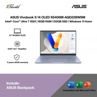 ASUS Vivobook S 14 OLED S5406M-AQD228WSM Laptop (Intel??® Core™ Ultra 7 155H | 14" WUXGA OLED | 16GB RAM | 512GB SSD | Intel??® Arc™ Graphics | Windows 11 Home |Microsoft Office Home & Student + Microsoft 365)