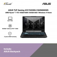 ASUS TUF Gaming A15 FA506N-CQHN666WS Gaming Laptop (AMD Ryzen™ 7 170 |15.6" FHD | 16GB RAM | 512GB SSD | NVIDIA??® GeForce RTX™ 3050 | Windows 11 Home | Preinstalled with Microsoft Office Home 2024 + Microsoft 365 Basic)