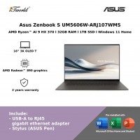 Asus Zenbook S UM5606W-ARJ107WMS (AMD Ryzen AI 9 HX 370 | 16” 3K OLED T | 32GB RAM | 1TB SSD | AMD Radeon 890M Graphics | Windows 11 Home)