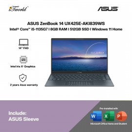 [Pre-order] ASUS ZenBook 14 UX425E-AKI839WS Laptop (i5-1135G7,8GB,512GB SSD,Intel Iris Xe Graphics,H&S,14"FHD,W11H,Grey) [ETA:3-5 working days]
