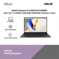 ASUS Vivobook 14 A1405V-ALY409WS Laptop (Intel??® Core™ i5-13420H |14" WUXGA | 16GB RAM | 512GB SSD | Intel??® UHD Graphics | Windows 11 Home | Preinstalled with Microsoft Office Home 2024 + Microsoft 365 Basic)