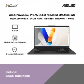 [Pre-order] ASUS Vivobook Pro 15 OLED N6506M-UMA038WS Laptop (CU7-155H,24GB,1TB SSD,RTX4050 6GB,H&S,15.6” 3K OLED,W11H,Grey,2Y) [ETA:3-5 working days]