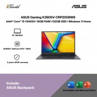 ASUS Gaming K3605V-CRP2008WS Gaming Laptop (Intel??® Core™ i5-13420H | 16" WUXGA | 16GB RAM | 512GB SSD | NVIDIA??® GeForce RTX™ 3050 4GB | Windows 11 Home |Microsoft Office Home 2024 + Microsoft 365)
