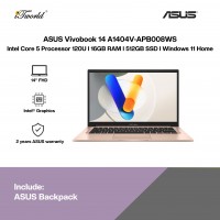 ASUS Vivobook 14 A1404V-APB008WS (C5-120U,16GB,512GB SSD, Intel Graphics,H&S,14” FHD,W11H,Terra Cotta,2Y)