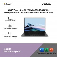 ASUS Zenbook 14 OLED UM3406K-AQD112WS Laptop (AMD Ryzen™ AI 7 350 | 14" WUXGA OLED | 16GB RAM | 512GB SSD | AMD Radeon™ Graphics | Windows 11 Home |Microsoft Office Home 2024 + Microsoft 365)