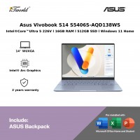 Asus Vivobook S14 S5406S-AQD138WS (Intel Core Ultra 5-226V | 14"WUXGA OLED | 16GB RAM | 512GB SSD | Intel Arc Graphics | Windows 11 Home)