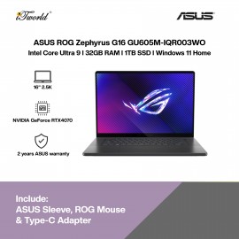 [Pre-order] ASUS ROG Zephyrus G16 GU605M-IQR003WO Gaming Laptop (Core Ultra 9-185H,32GB,1TB SSD,RTX4070 8GB,16"WQXGA,W11H,Gray,2Y) [ETA:3-5 working days]