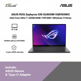[Pre-order] ASUS ROG Zephyrus G16 GU605M-VQR193WO Gaming Laptop (U7-155H,32GB,1TB SSD,RTX 4060 8GB,16”2.5K OLED,W11H,Gray,2Y) [ETA:3-5 working days]