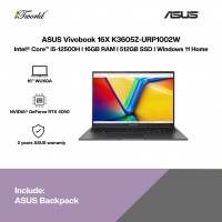 ASUS Vivobook 16X K3605Z-URP1002W Laptop (Intel Core i5-12500H | 16"WUXGA | 16GB RAM | 512GB SSD | Intel UHD Graphics | Windows 11 Home)