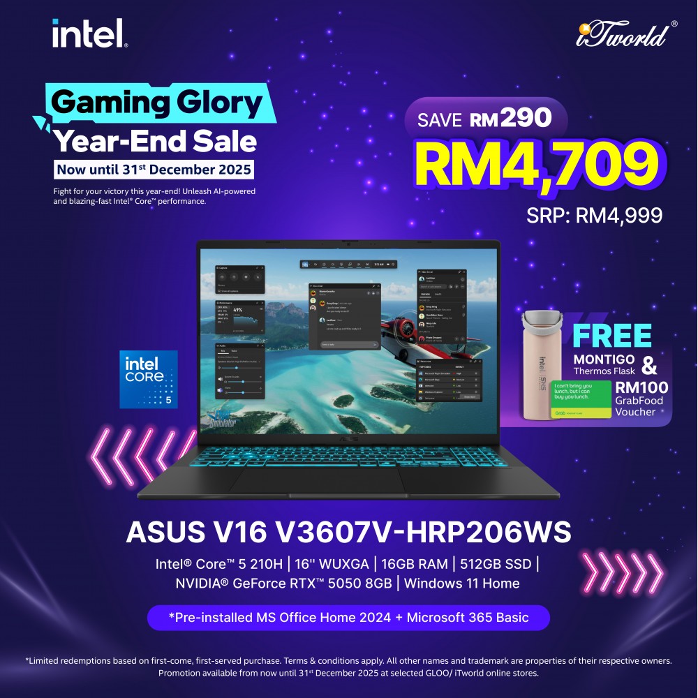 ASUS Gaming V16 V3607V-HRP206WS Gaming Laptop (NVIDIA  ® GeForce RTX™ 5050 | Intel  ® Core™ 5 210H | 16" WUXGA | 16GB RAM | 512GB SSD | Windows 11 Home |Microsoft Office Home 2024 + Microsoft 365)