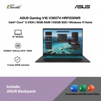 ASUS Gaming V16 V3607V-HRP206WS Gaming Laptop (Intel??® Core™ 5 210H | 16" WUXGA | 16GB RAM | 512GB SSD | NVIDIA??® GeForce RTX™ 5050 8GB | Windows 11 Home |Microsoft Office Home 2024 + Microsoft 365)