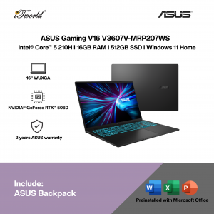 ASUS Gaming V16 V3607V-MRP207WS Gaming Laptop (NVIDIA??® GeForce RTX™ 5060 | Intel??® Core™ 5 210H | 16” WUXGA | 16GB RAM | 512GB SSD | Windows 11 Home | Microsoft Office Home 2024 + Microsoft 365)