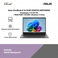 [Pre-order] ASUS VivoBook S 14 S3407Q-ASF048WS Laptop (SD X126100,16GB,1TB,14",W11,GRY,H&S+M365) [ETA:6-8 working weeks if no delay]