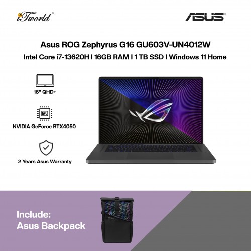 [Pre-order] Asus ROG Zephyrus G16 GU603V-UN4012W Gaming Laptop (NVIDIA??®️ GeForce RTX™️ 4050,i7-13620H,16GB,1TB SSD,16” QHD+,W11H,GRAY)[ETA: 3-5 working days]