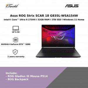 Asus ROG Strix SCAR 18 G835L-WSA154W (NVIDIA??® GeForce RTX™ 5080 | CU 9-275HX | 18"2.5K | 32GB RAM | 2TB SSD | Windows 11 Home)