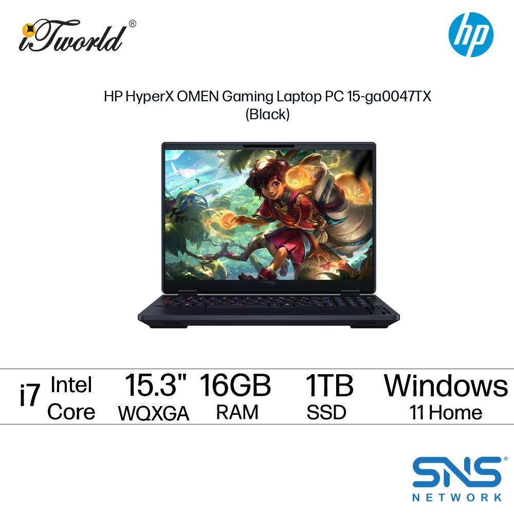 HP HyperX OMEN Gaming Laptop PC 15-ga0047TX (NVIDIA  ® GeForce RTX™ 5060 | C i7-14650HX | 15.3" WQXGA | 16GB RAM | 1TB SSD | Windows 11 Home | Microsoft Office Home 2024 + Microsoft 365 Basic)