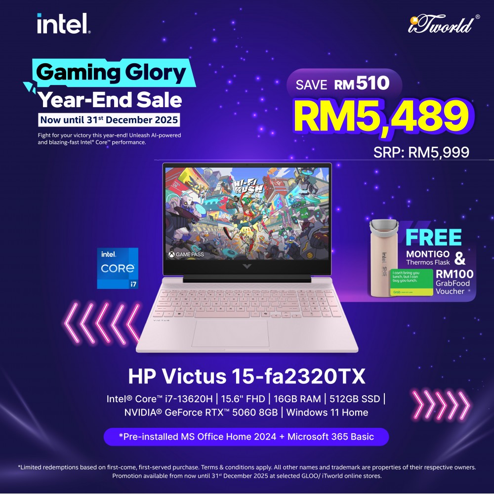 HP Victus 15-fa2320TX Gaming Laptop (NVIDIA  ® GeForce RTX™ 5060 | Intel  ® Core™ i7-13620H | 15.6" FHD | 16GB RAM | 512GB SSD | Windows 11 Home | Office+M365)