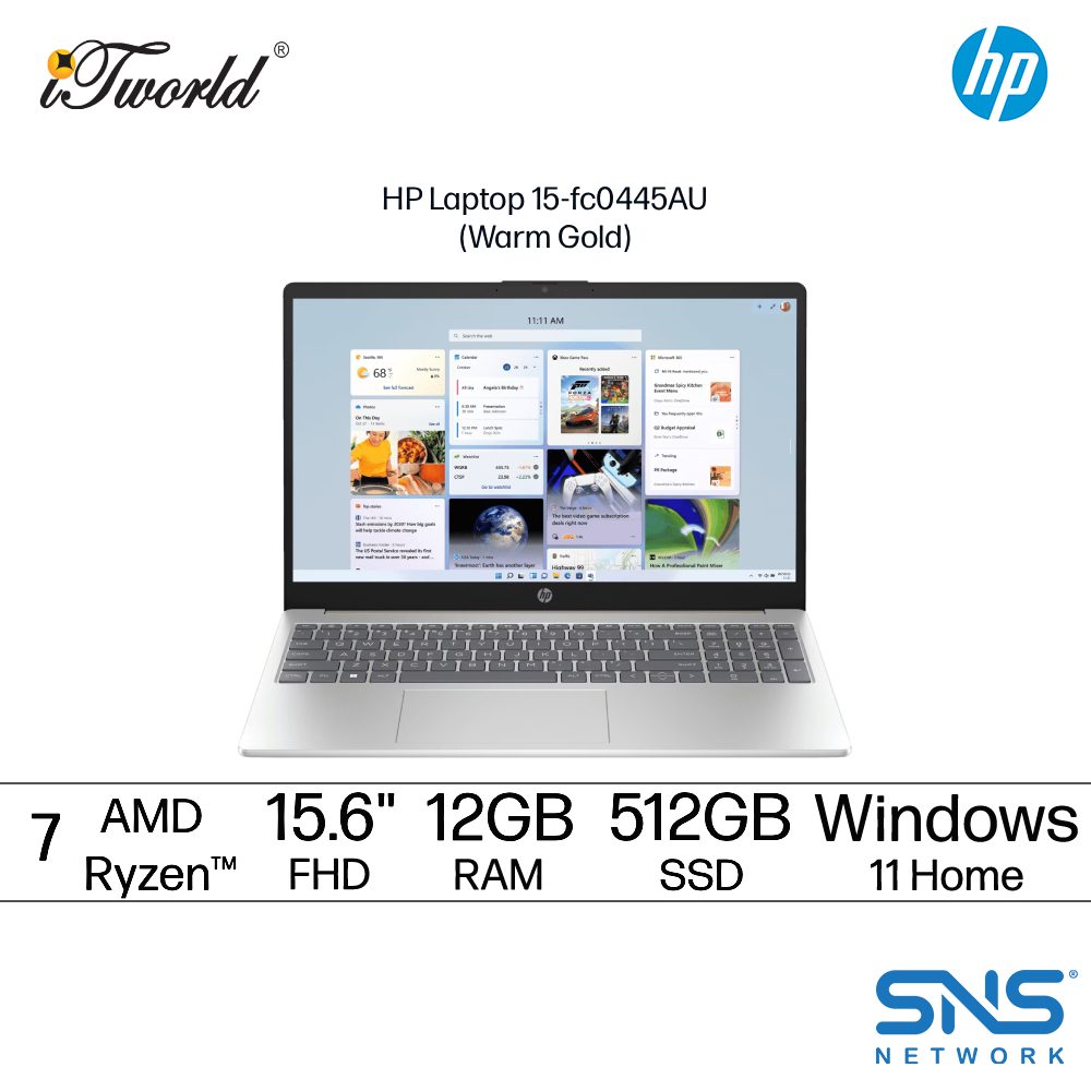 HP Laptop 15-fc0445AU (AMD Ryzen™ 7 5825U | 15.6"FHD | 12GB RAM | 512GB SSD | AMD Radeon™ Graphics | Windows 11 Home | Microsoft Office Home 2024 + Microsoft 365 Basic)