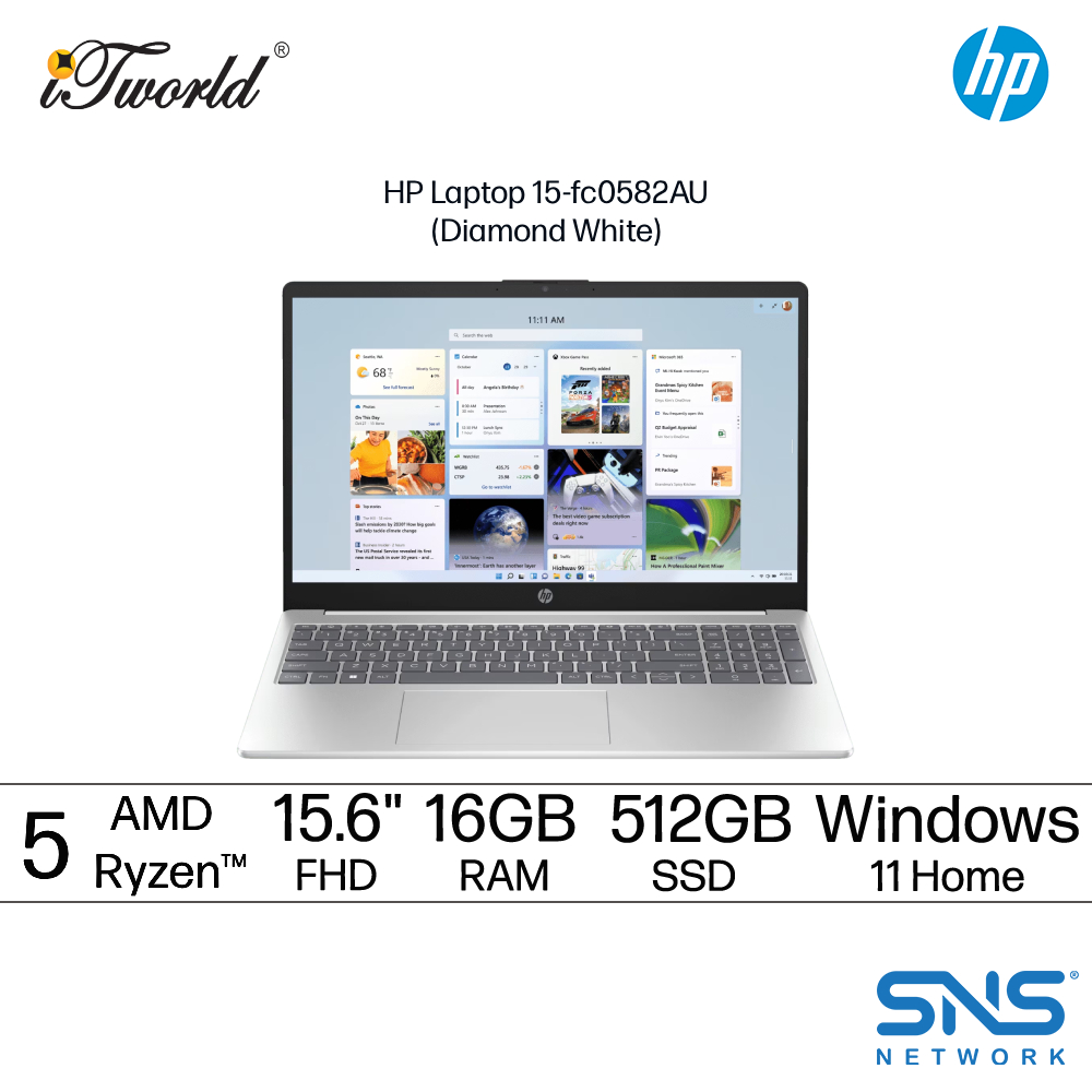 HP Laptop 15-fc0582AU (AMD Ryzen™ 5 7430U | 15.6"FHD | 16GB RAM | 512GB SSD | AMD Radeon™ Graphics | Windows 11 Home | Microsoft Office Home 2024 + Microsoft 365 Basic) 