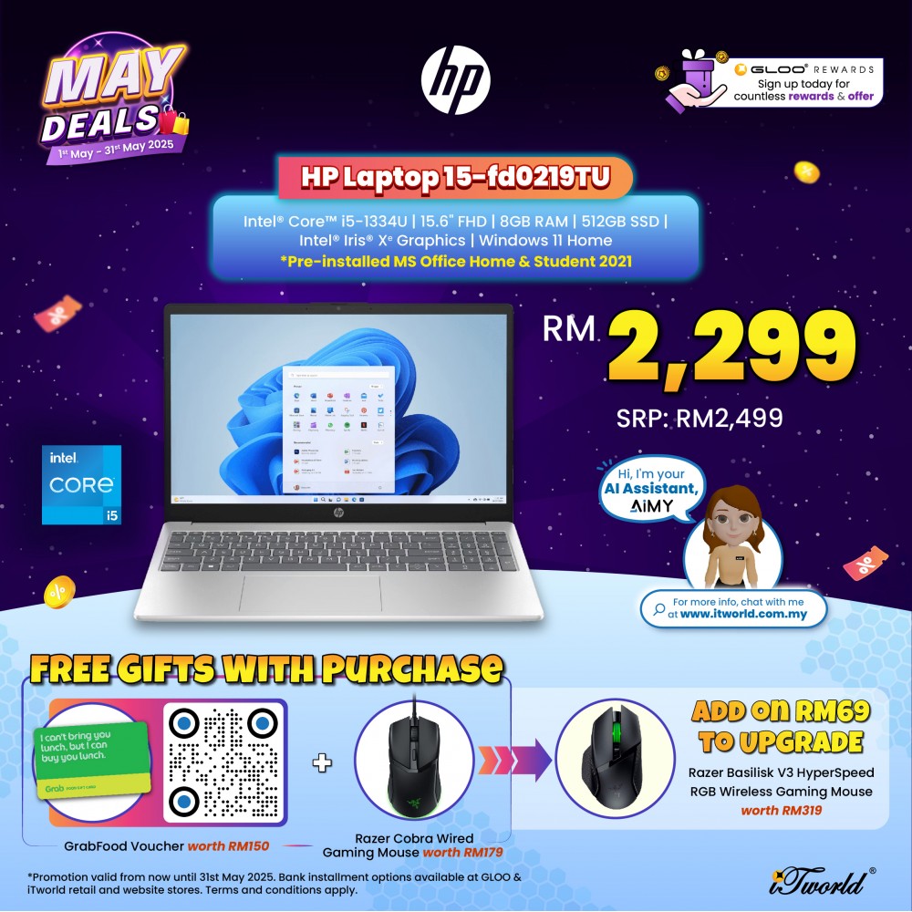 HP Laptop 15-fd0219TU (Intel  ® Core™ i5-1334U | 15.6" FHD | 8GB RAM | 512GB SSD | Intel  ® Iris  ® Xᶱ Graphics | Windows 11 Home | Preinstalled Microsoft Office Home & Student)