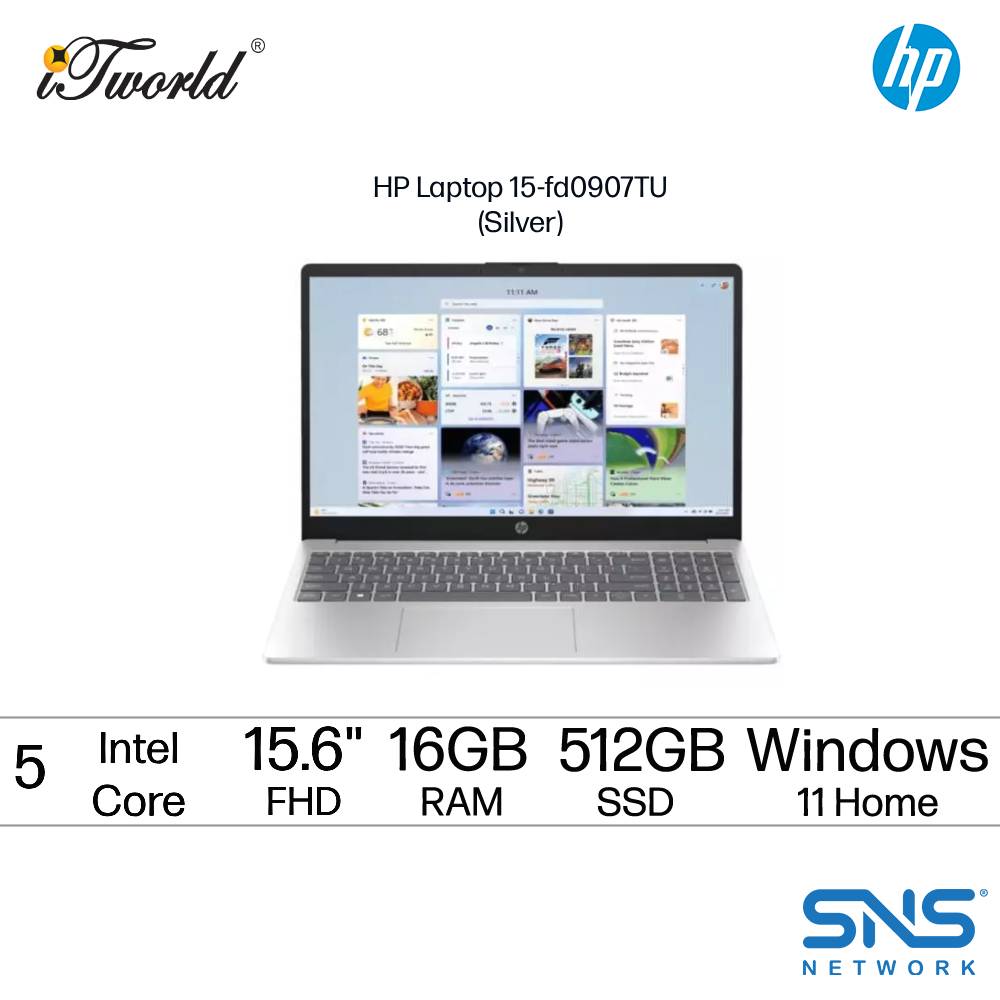 HP Laptop 15-fd0907TU (Intel Core 5-120U | 15.6" FHD | 16GB RAM | 512GB SSD | Intel  ® Graphics | Windows 11 Home | Preinstalled Microsoft Office Home 2024 + Microsoft Office 365 Basic)